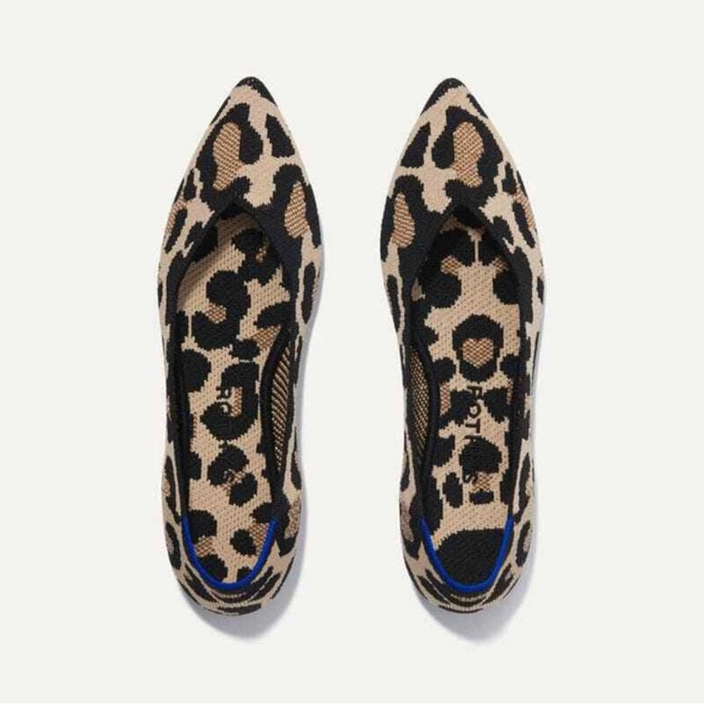 Rothy's Leopard-Print Pointed Toe Flats in Beige and Black